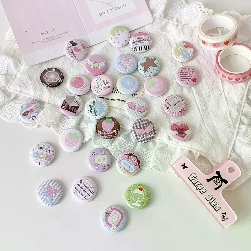 6Pcs Retro Cute 25mm Mini Cartoon Button Badge Kawaii Girls Kids Backpack Pencil Bag DIY Decorative Brooch Pins