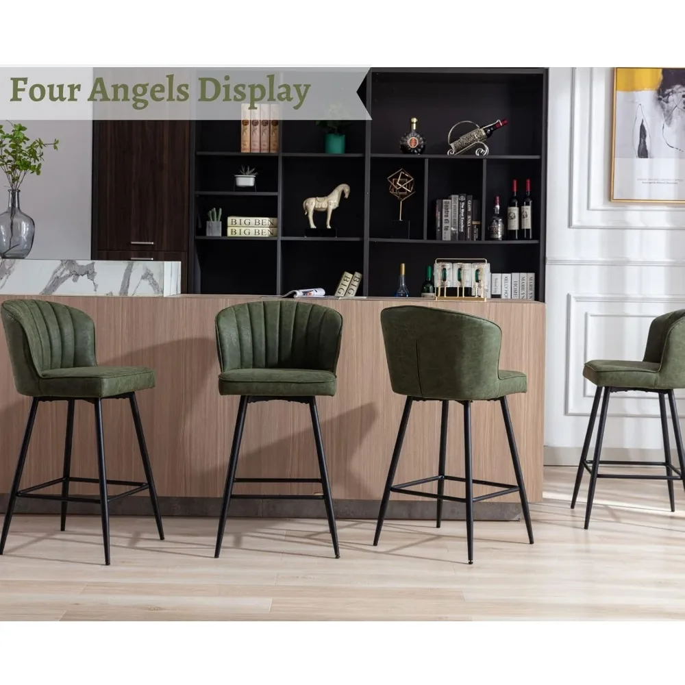 Counter-Ensemble de 2 chaises de bar modernes en cuir avec dossier, tabourets de bar avec repose-pieds en métal