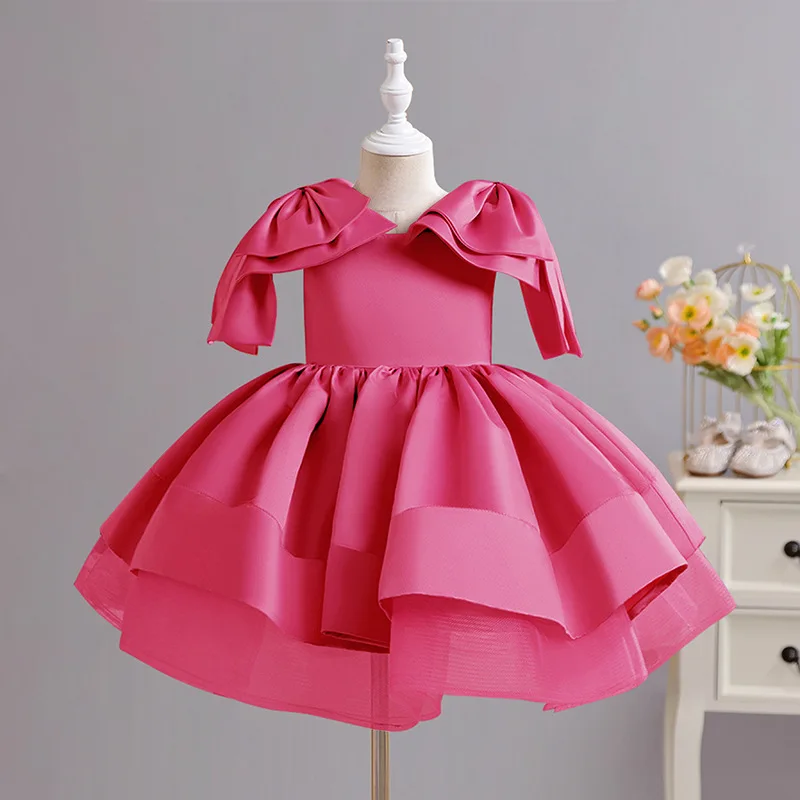 

HETISO Высококачественные атласные вечерние платья с бантом для маленьких девочек, летняя детская стандартная одежда, детское платье на день рождения