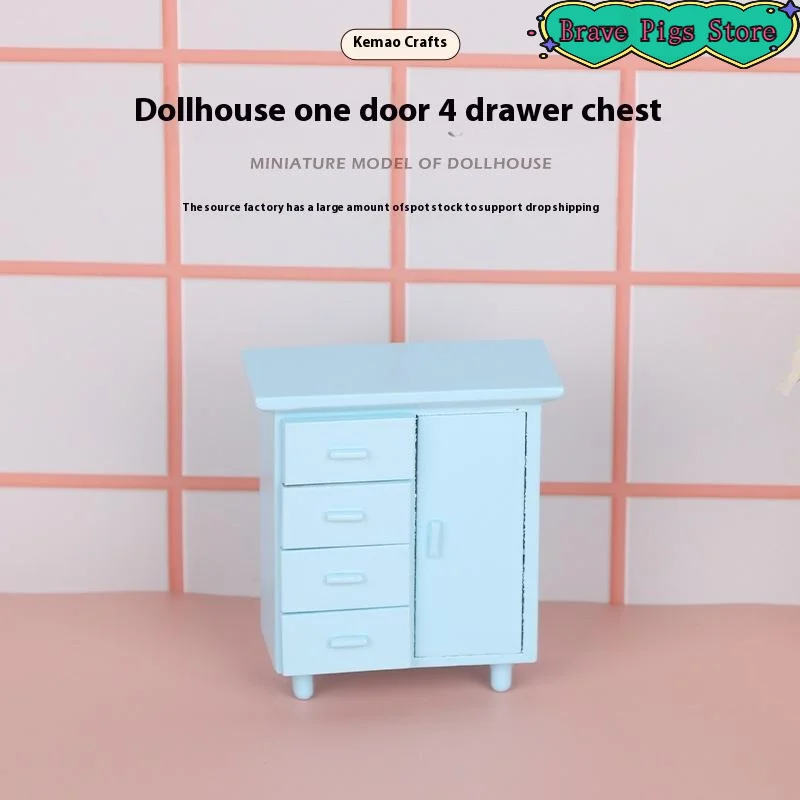 

1Pcs 1:12 Micro Scene Wooden Drawer Side Cabinet One Door Four Drawer Cabinet Miniature Furniture Model Decor Toy