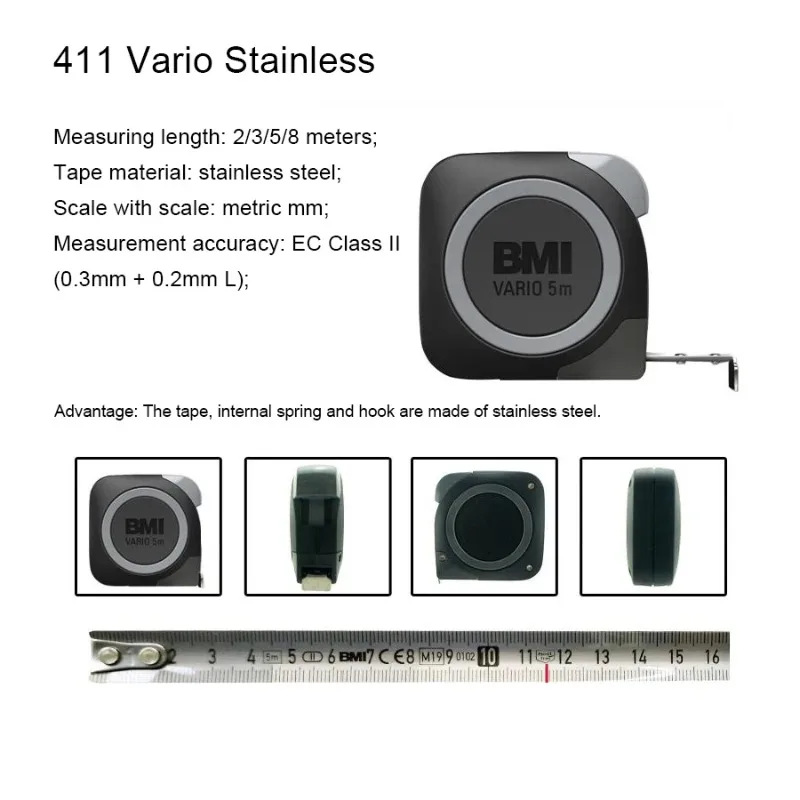 BMI 411 سلسلة VARIO شريط قياس من الفولاذ المقاوم للصدأ 2/3/5/8 متر مع مقياس ملليمتر أداة قياس محمولة عالية الدقة #2