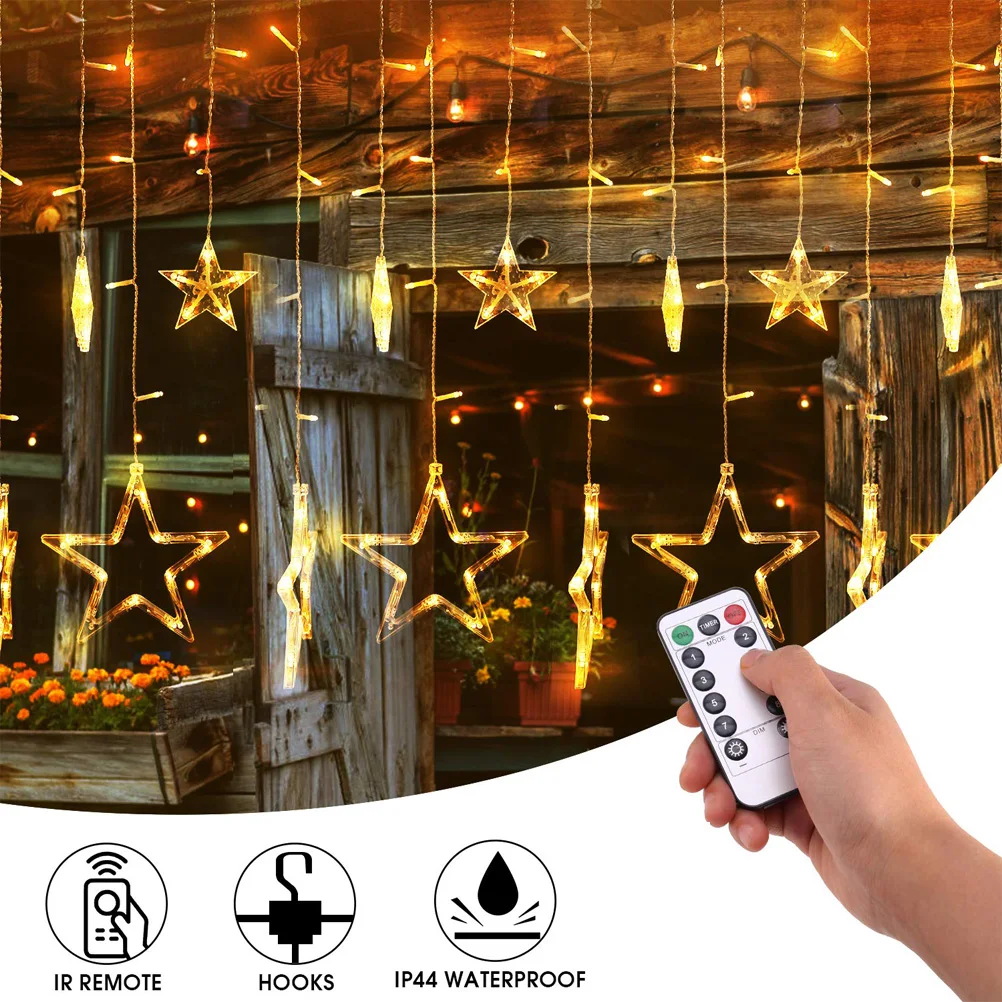 

Led Curtain String Window Decor Wedding Party Holiday Powered Remote Control Hanging Star Window Curtain Lights