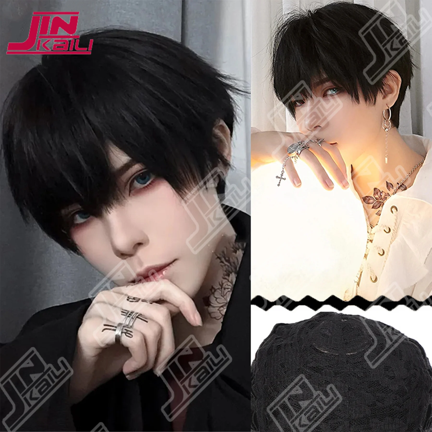 JKL Synthetic Short Men's Breathable Wig Brown Men Boy Short Straight Cosplay Men Party Black Heat Resistant Synthetic Hair Wig