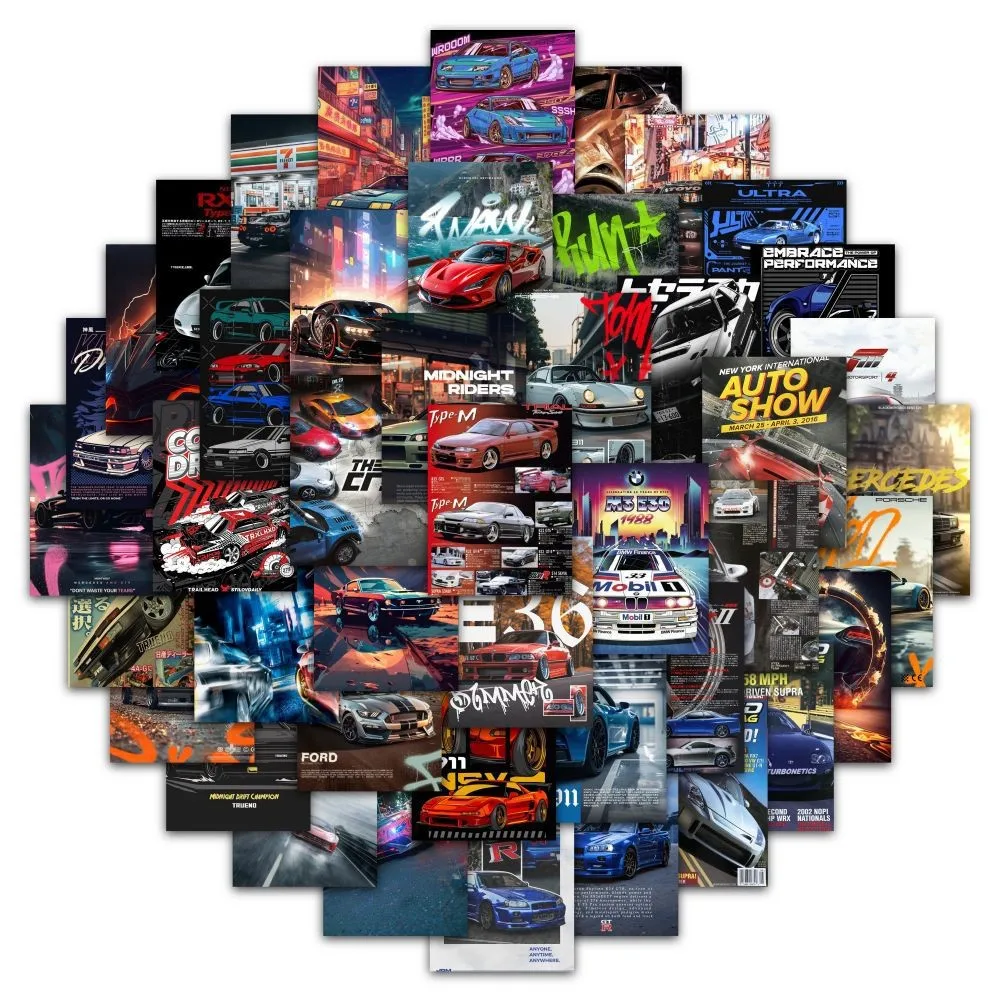 مجموعة ملصقات JDM Tokyo Midnight مكونة من 63 قطعة - مطبوعات فنية نيون الانجراف مع فتحات محرك ثلاثية الأبعاد (متجر عوالم الرسوم المتحركة)