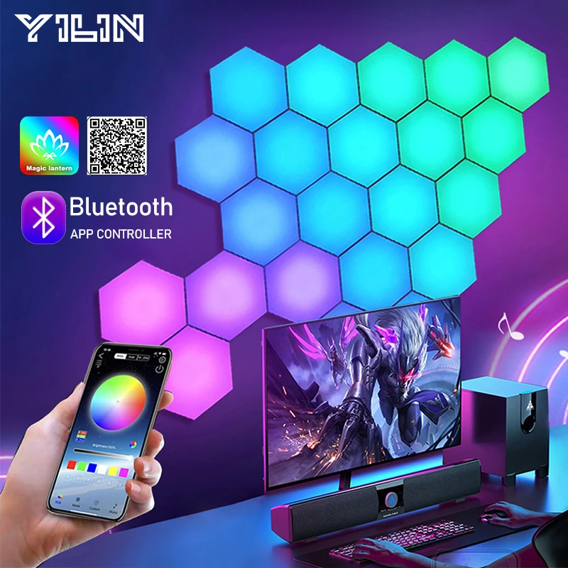 Smart Hexagon Wall Light Dream Color RGBIC Ambient Lamp Bluetooth APP Control Music Sync Light Change Night Light For Game Room