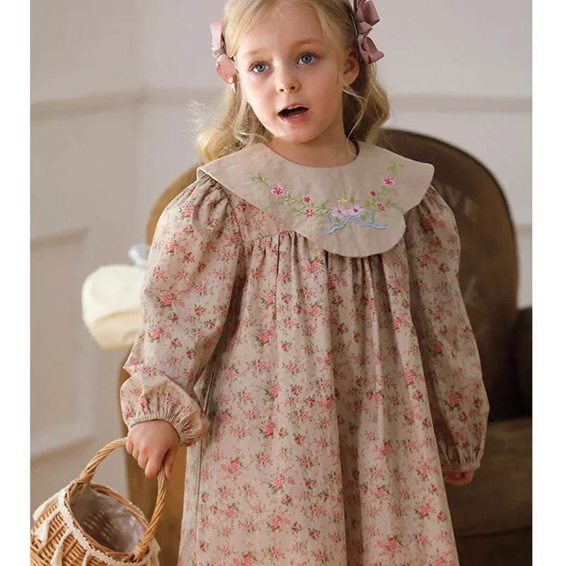 2025 New Spring Sister Clothes 2-7Yrs Girl Party Dress Long Sleeved Cotton Print Kids Princess Dresses Children Clothes