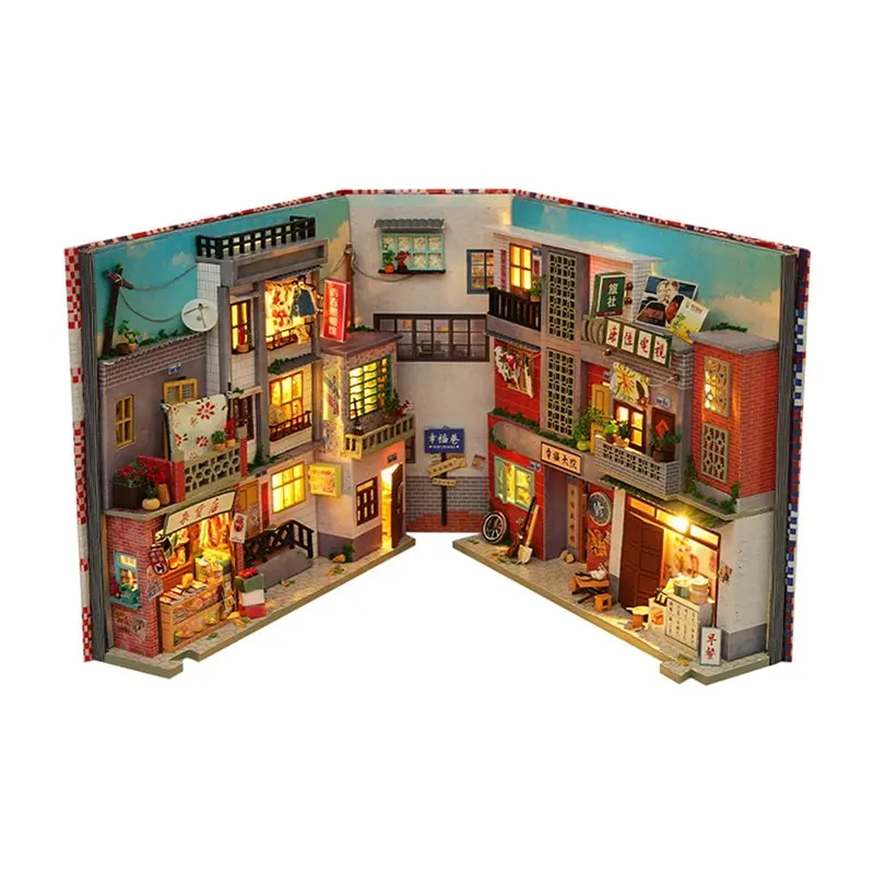 

Miniature Bookend Assembly Kit Wooden Book Nook Shelf Insert DIY Cyberrpunk World Bookshelf For Birthday Gift-Y44A