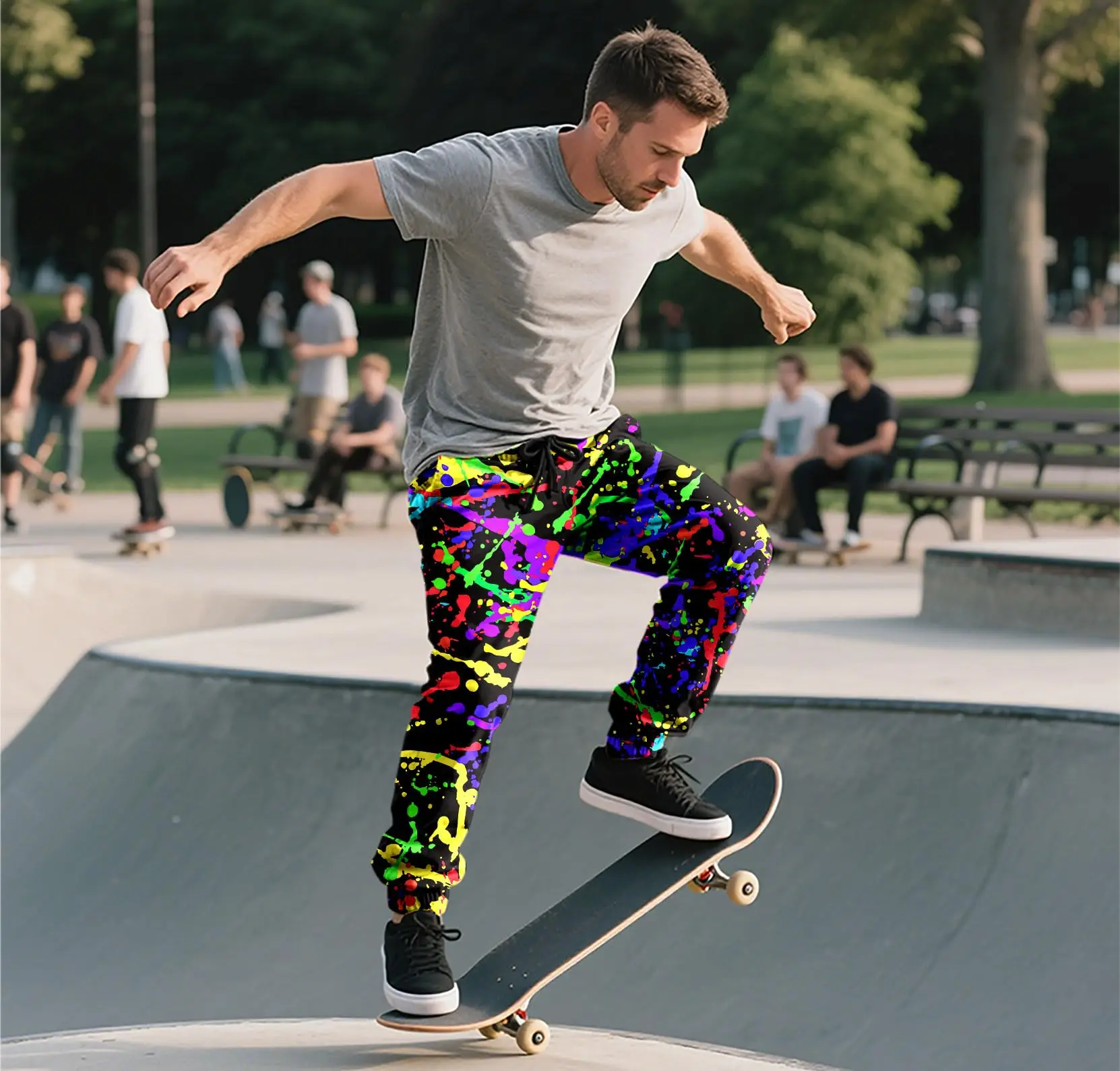 2026 Men's and Women's 3D Printed Splatter Paint Sweatpants, Neon Psychedelic Sweatpants, Drawstring Street Style, Hip-hop Pants