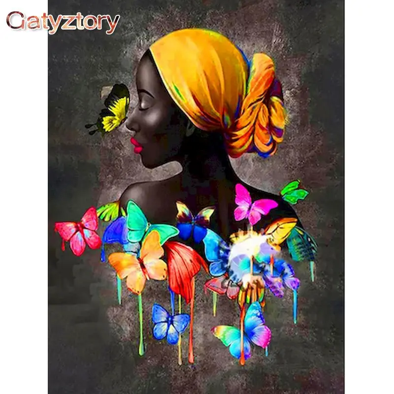 

GATYZTORY 60×75cm Frame Butterfly Woman Painting By Numbers Figure Coloring By Numbers Canvas Painting Handpainted Diy Gift