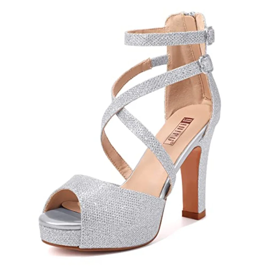 

Women's IN4 Platform Heels Strappy Chunky Heels For Women Dressy Peep Toe High Heels For Women Bridal Wedding Shoes For Bride O