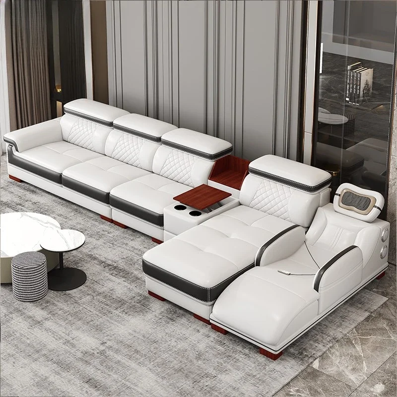 

Multifunctional leather sofa, modern and simple living room corner combination Nordic intelligent massage left and right noble