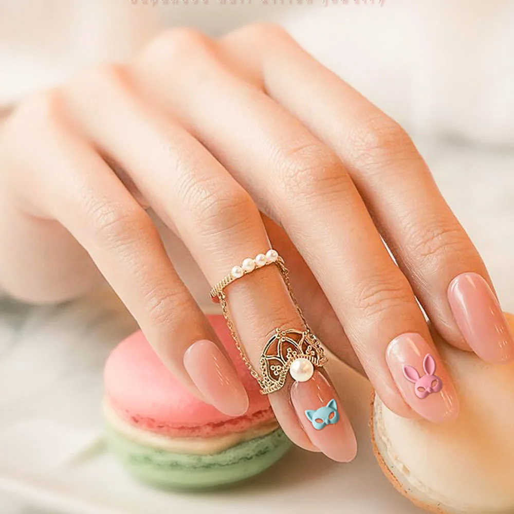 10 pçs máscara coelho arte do prego encantos liga 3d ins estilo dos desenhos animados macaroon coelho decorações de unhas kawaii diy acessórios manicure