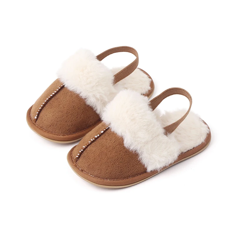 Fluffy Baby Slides Slippers Soft Plush Warm Non Slip House Shoes for Toddlers Boys Girls Winter Indoor Outdoor