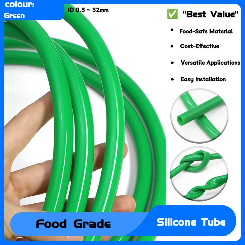 

ID 0.5 ~ 32mm Food Grade Tasteless Non-toxic Flexible Aquarium Drink Water Pipe Garden Plumbing Hose 1~10m Green Silicone Tube