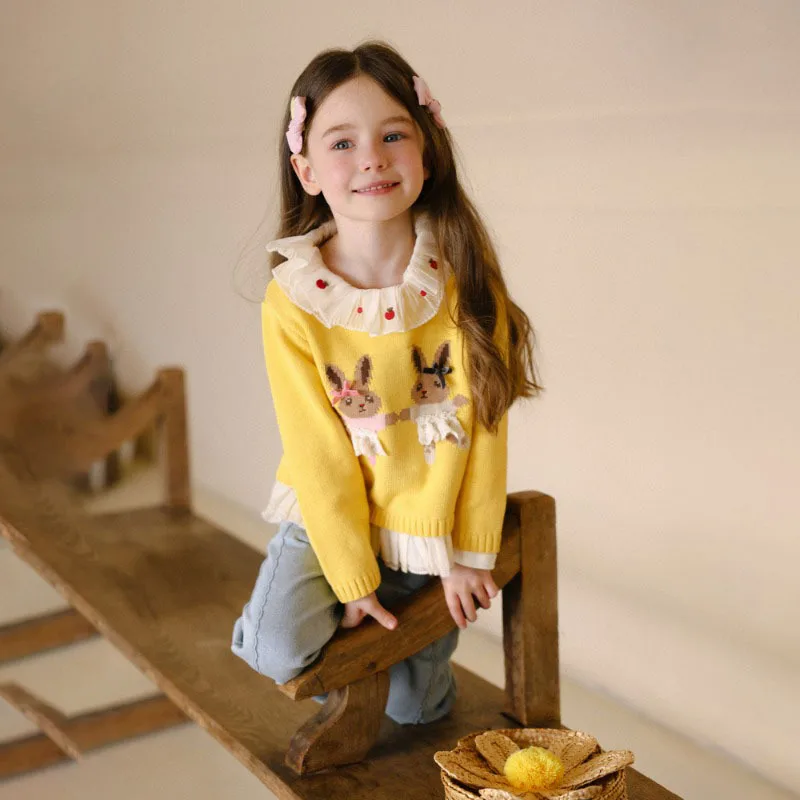 Frühlingspullover mit gesticktem Kragen und dreidimensionalem Design für Mädchen, süßer und weicher Strickpullover. – Detail 4