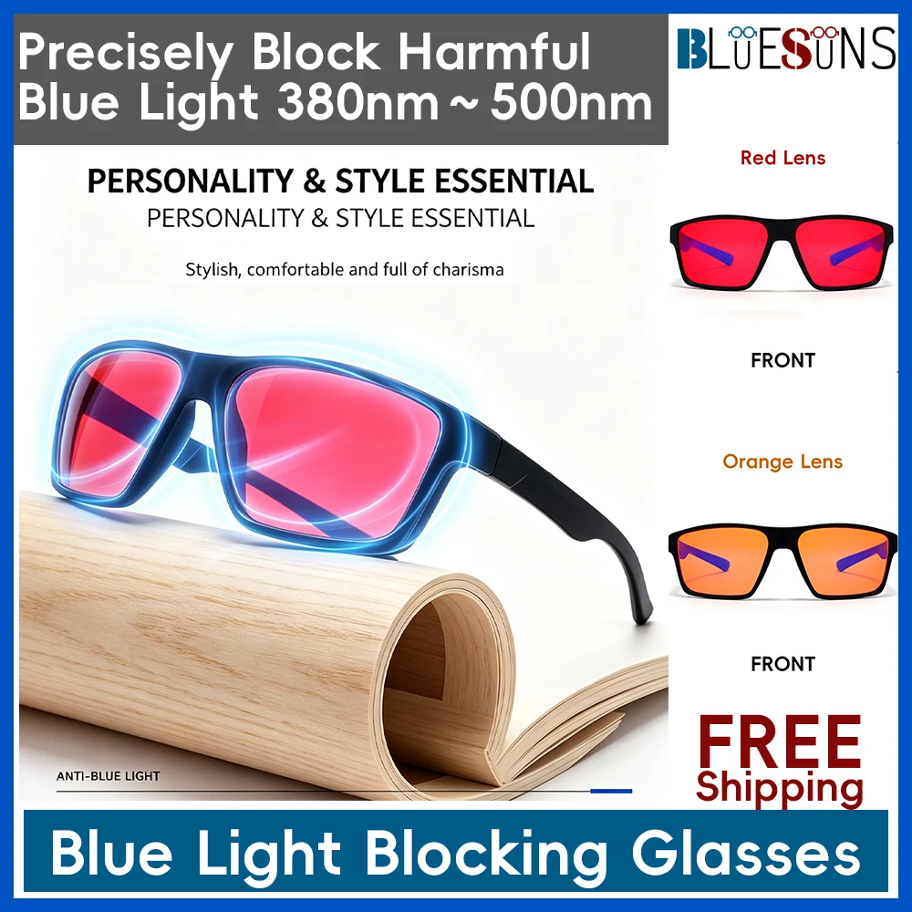 Lunettes anti-lumière bleue à verres orange-rouge pour hommes et femmes, monture carrée UV400, anti-fatigue oculaire pour jeux, sommeil et ordinateur