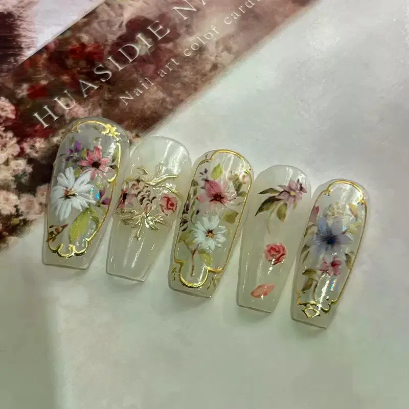 5D Embossed Flower Nail Art Stickers Glitter Laser Petal Self Adhesive Nail Slider Decals Decorations Accessories DIY