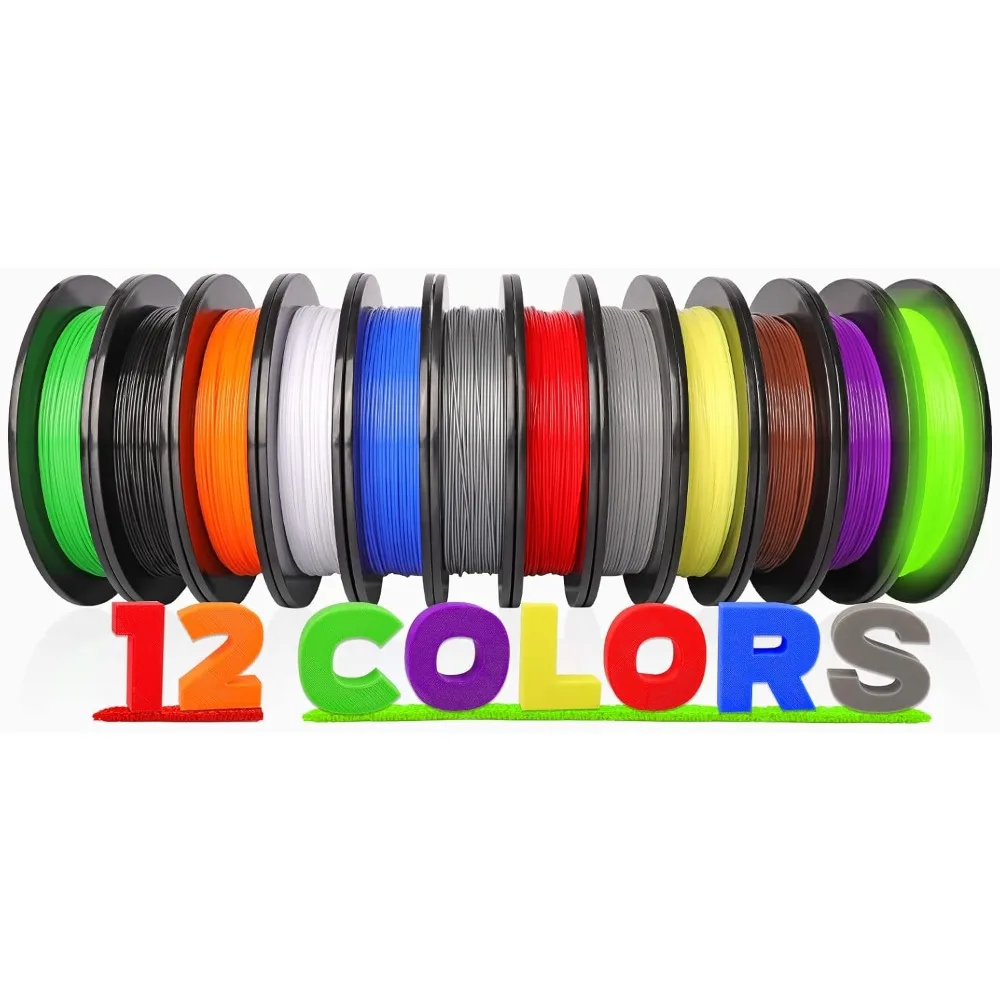 

PLA Pro 3D Printer Filament Packs 1.75mm, 12 Packs Assorted Colors, Neatly Wound 500g(1.1lbs) per Spool Refills PLA+