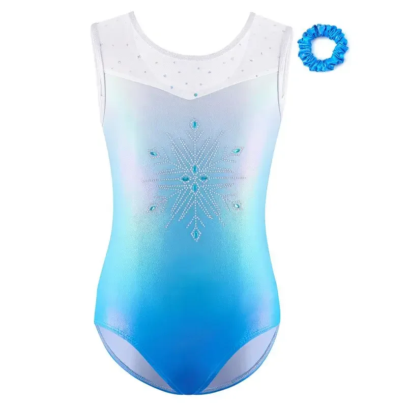 2PCS Set BodySuit +Headband Children's Ballet Gymnastics Leotard Dance Practice Clothes Girls Long Sleeve Diamond Pattern