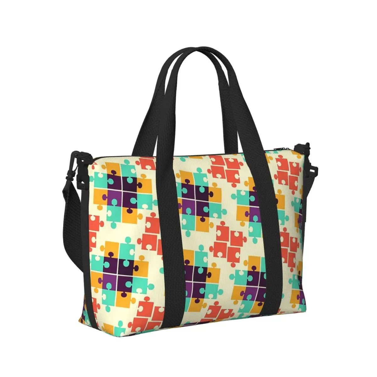

Colorful Autism Awareness Pattern Beach Travel Bag Large Capacity Tote Bags for Gym Yoga Women Shopping Duffle Shoulder Bag