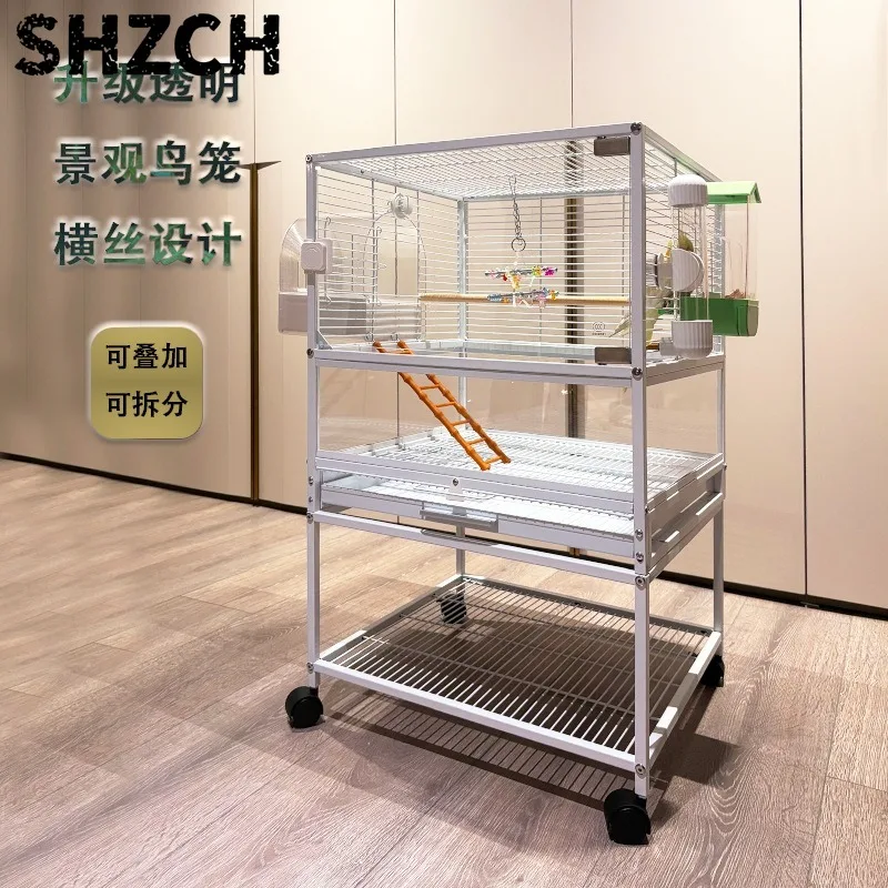 Stackable cage parrot landscape horizontal silk does not get stuck feet durable easy to clean ecological villa