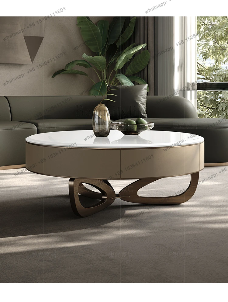 Italian simple luxury jade crystal round coffee table modern simple coffee table minimalist