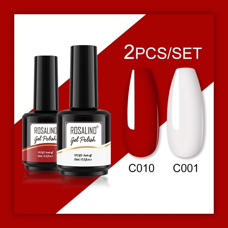 ROSALIND 15ml 2PCS Gel Nail Polish Set  Semi Permanent Hybrid Varnishes Primer Top Base For Nails Art Design Gel Polish Kit