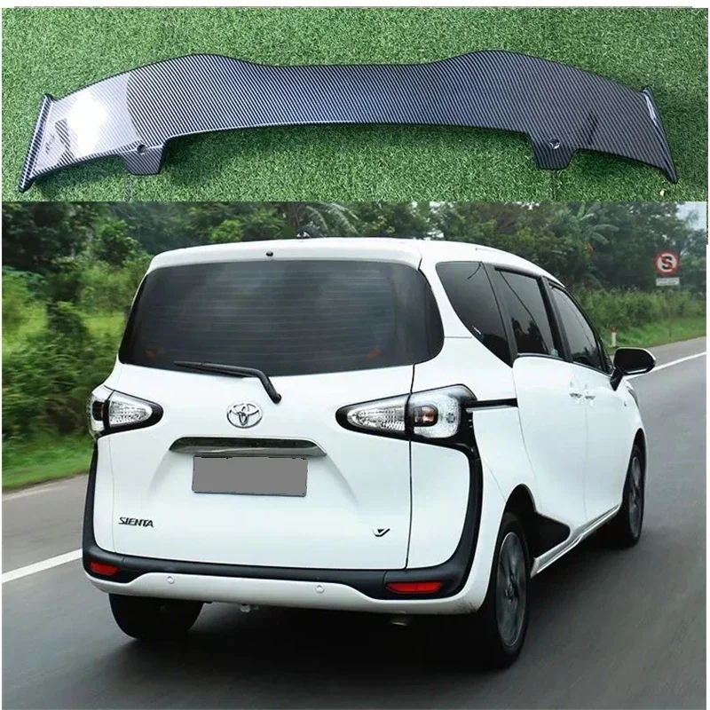 High Quality ABS Material For Toyota Sienta 2015 Spoiler Carbon Fiber Look Hatchback Roof Rear Wing Body Kit Accessories