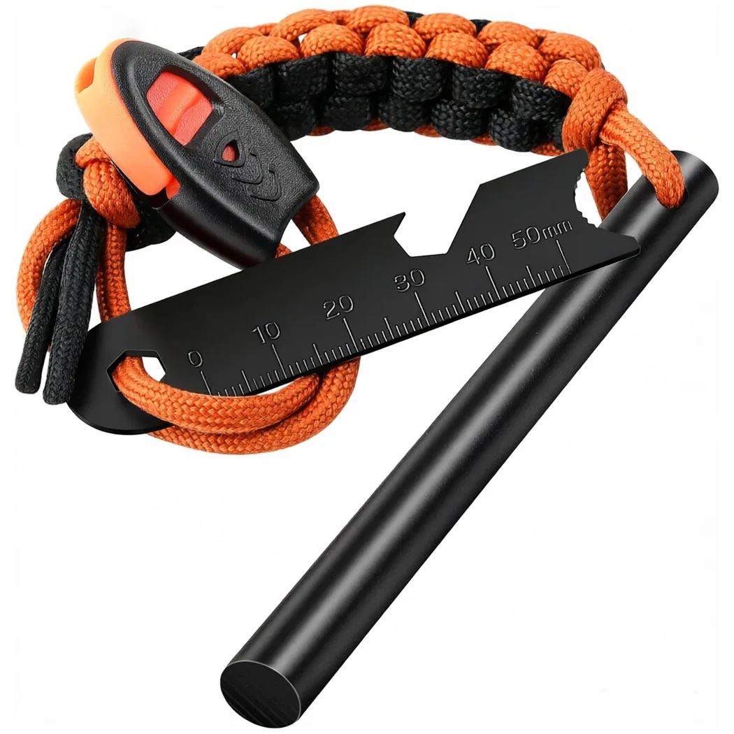 1/2pc10x100mm Large Outdoor Ferrocerium Rod / Magnesium Fire Starter with Whistle – Wilderness Survival Fire Igniter Wholesale