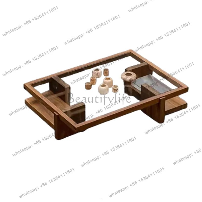 LSChinese Vintage Coffee Table Glass Minimalist Rustic Living Room Coffee Table Premium Trendy Mueble Salón Living Room Furnitur