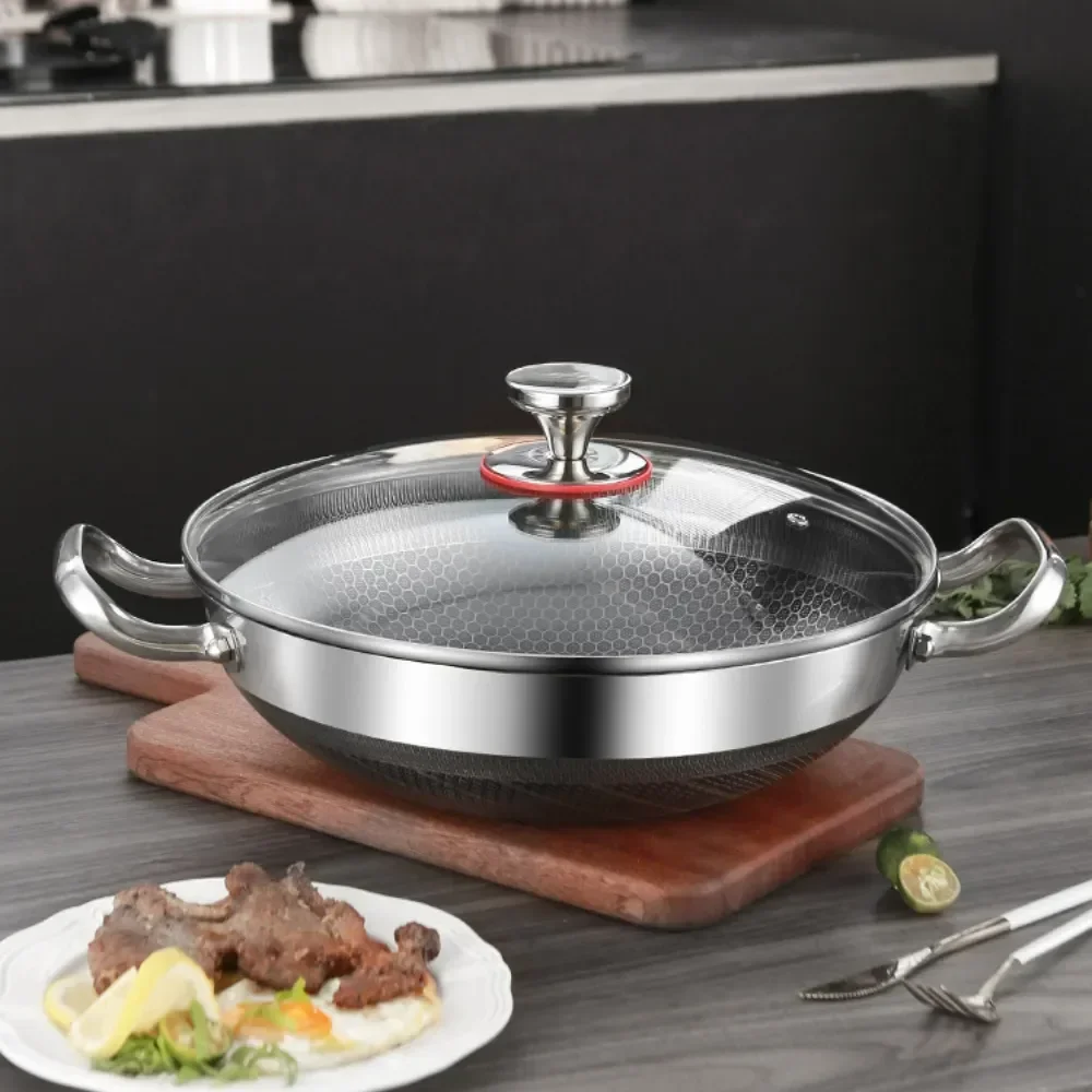 Frying Pan Food Grade 304 Stainless Steel Non Stick Pan Honeycomb Pot Bottom Induction Cooker Gas Stove General Wok