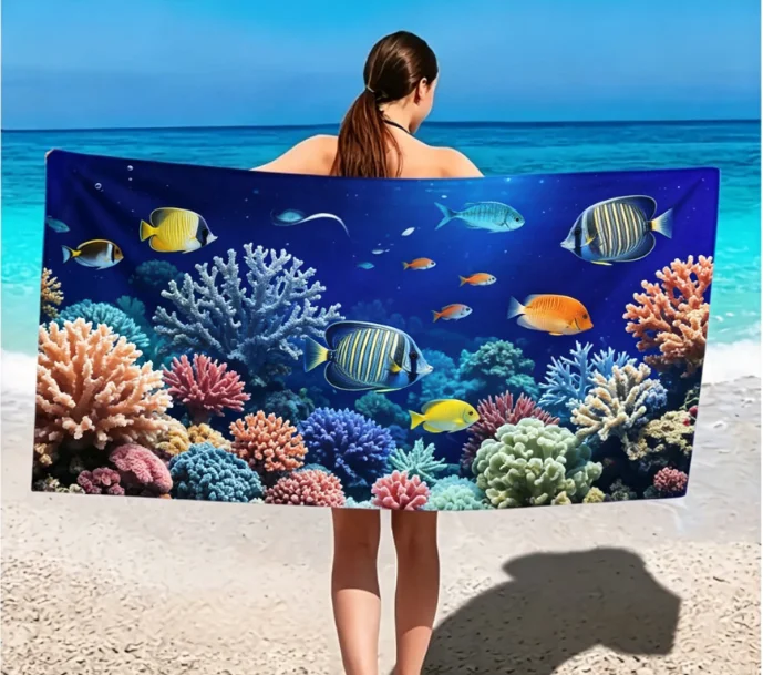 Dreamy Jellyfish Ocean Beach Towel, Microfiber Sand Free Quick Dry, Marine Life Print, Soft Absorbent