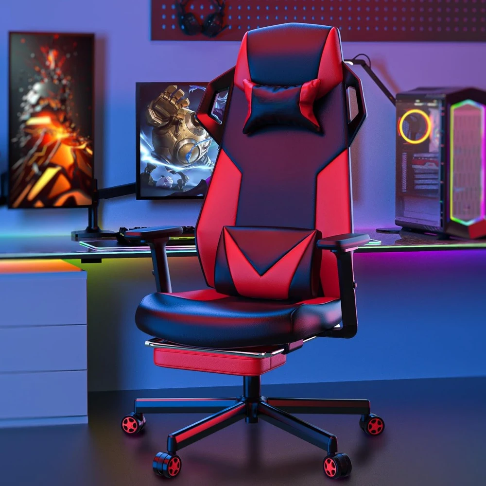 

Office chair, computer chair with footrest and lumbar support, Adjustable gaming chair with high back and swivel headrest