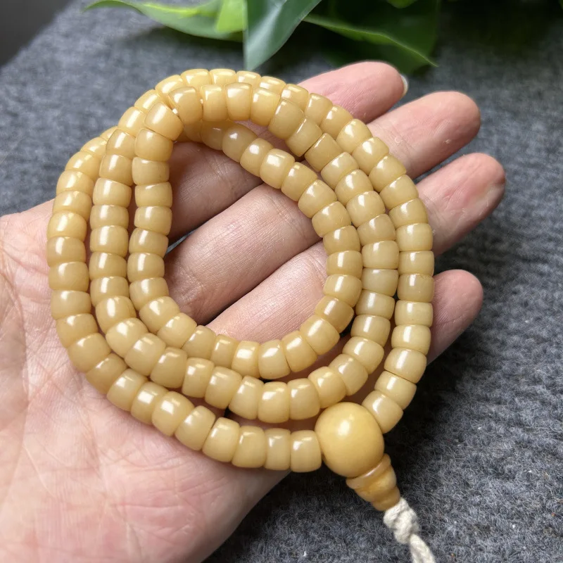 

Natural Primary Color Old Camel Bone Jadified Pork Intestine Old Type Barrel Beads Camel Bone108Prayer beads bracelet Bone Craft