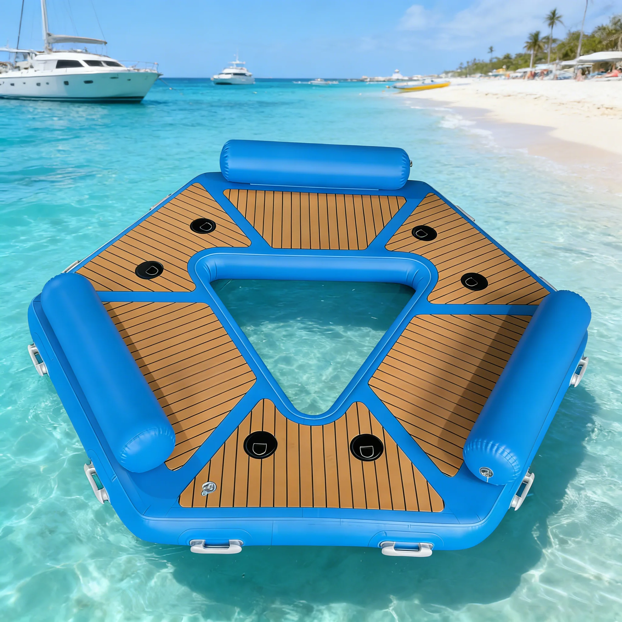 

Customized Hexagonal Inflatable Raft Water Platform Drop Stitch Floating Dock Water Chair Island