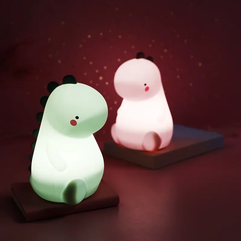 LED Night Light Cute Dinosaur Silicone Pat Light Colorful Night Lamp Color Changing Silicone Baby Night Light Kids Children Gift