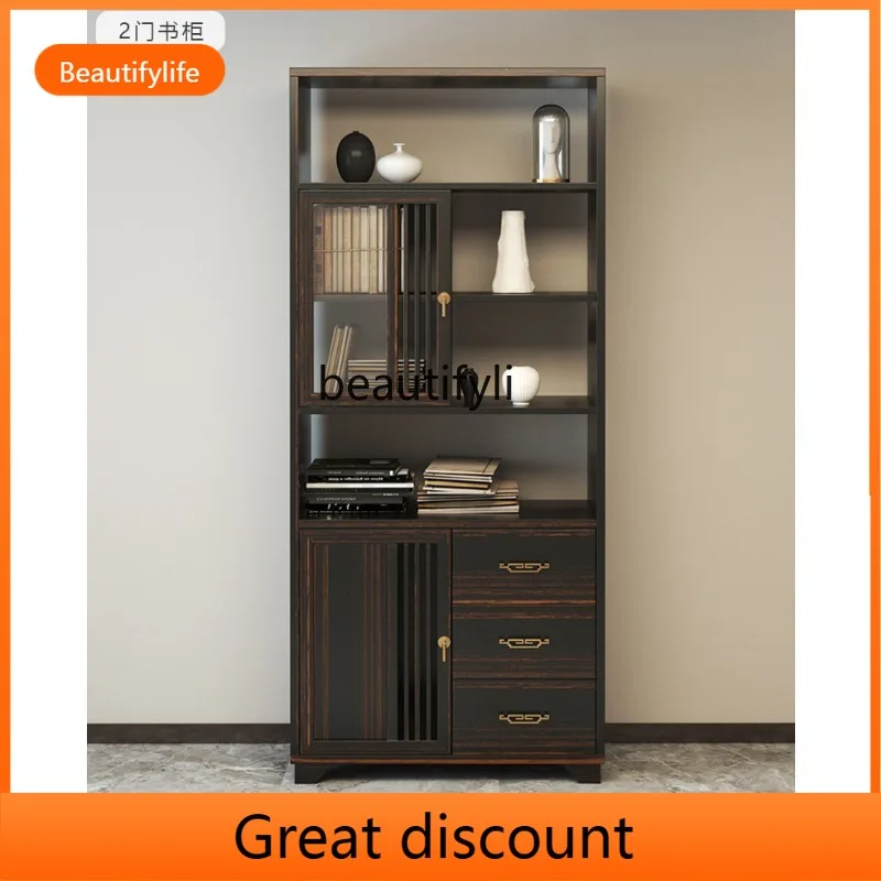 Asmt45 New Chinese-style gold silk sandalwood bookcase, all solid wood storage locker, office display cabinet