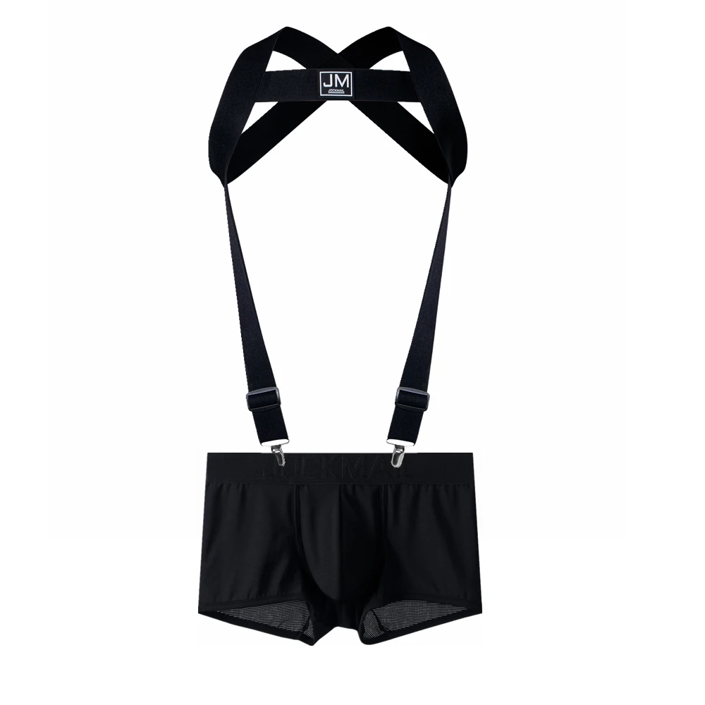 

JOCKMAIL Body Harness Adjustable Elastic Strap Detachable Split-type Give Away Sexy Men Underwear Boxer Black Breathable Sets