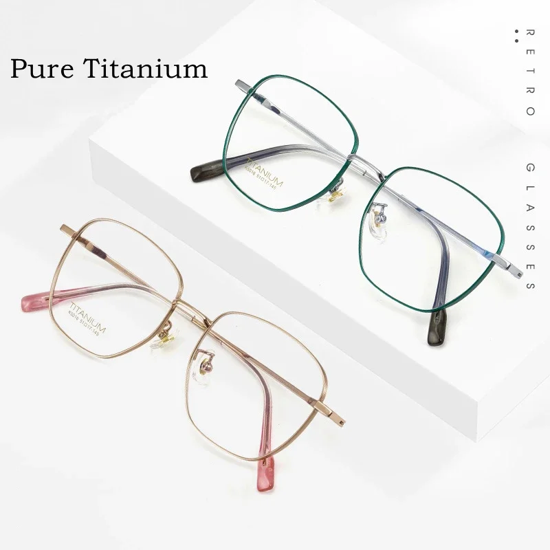 OLLYMURS Two-tone กรอบแว่นตาสําหรับชายใบสั่งยา Ultra-light Pure Titanium Retro ขนาดใหญ่กรอบแว่นตาออพติคอลสําหรับผู้หญิง