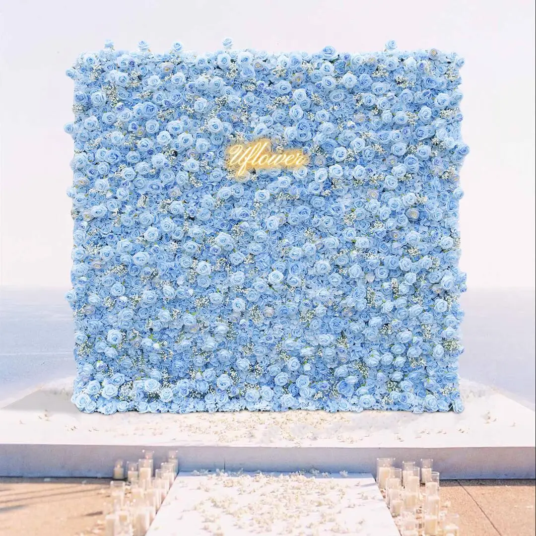 Wedding Blue Baby Breath Rose 5D Artificial Flower Wall Flower Arch Backdrop Floral Event Party Prop Floral Arrangement Decor