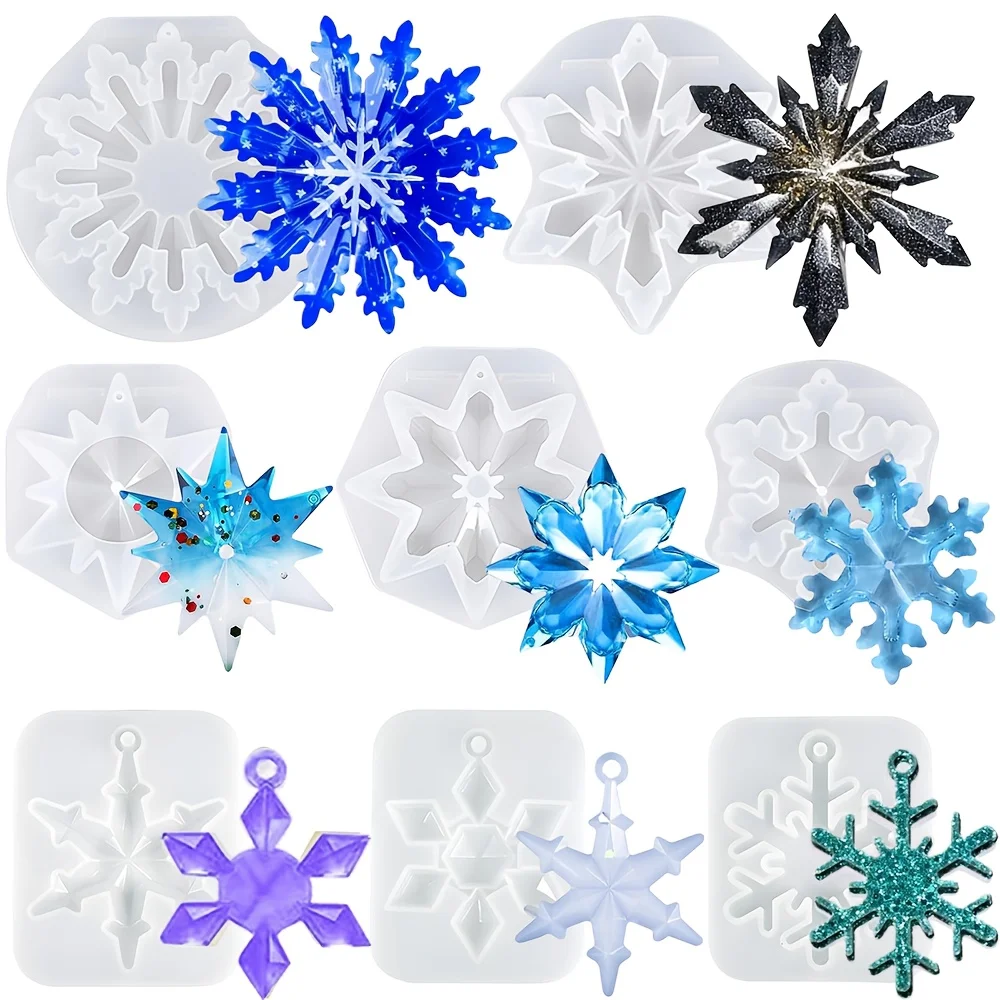 Resin Casting Molds Christmas Decoration Resin Silicone Molds 8pcs 3D Ice Crystal Snowflake Silicone Epoxy Resin Molds