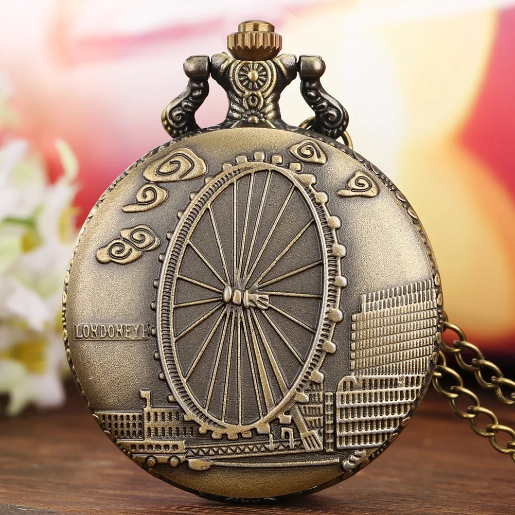 ساعة جيب برونزية عتيقة للرجال والنساء ، عين لندن ، بن كبير ، حجر جسر ، سلسلة بقعة ذات مناظر خلابة شهيرة ، هدايا