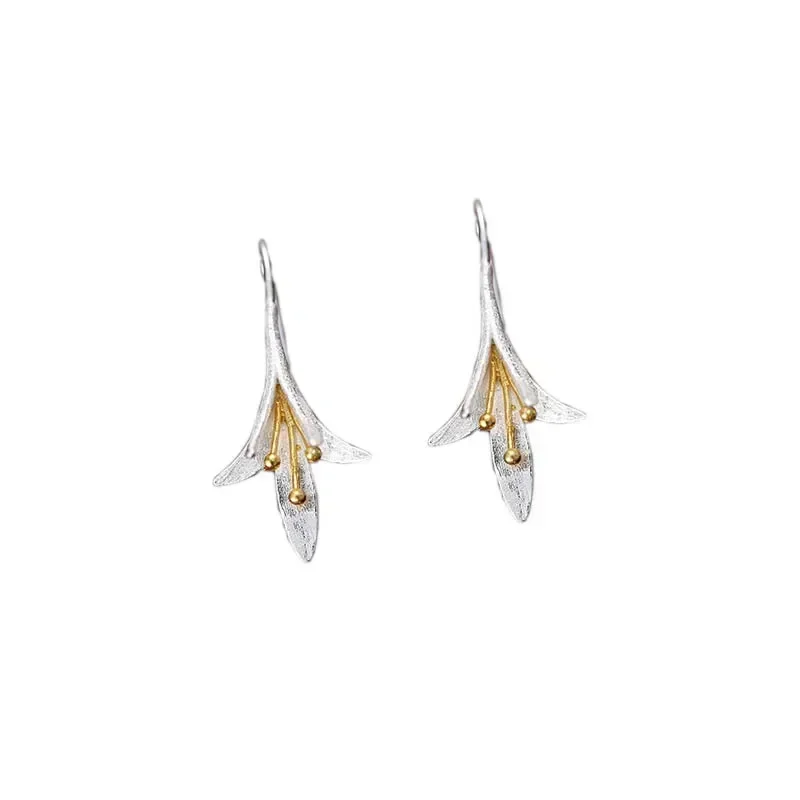 New Creative Flowers Long Earrings for Women Ethnic Style Fashion Lotus Temperament Ear Hooks Wedding Jewelry Accessories