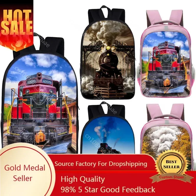Steam Locomotive / Train Print Backpack Children School Bags For Teenage Train Car Daypack Student Laptop backpacks Book Bag