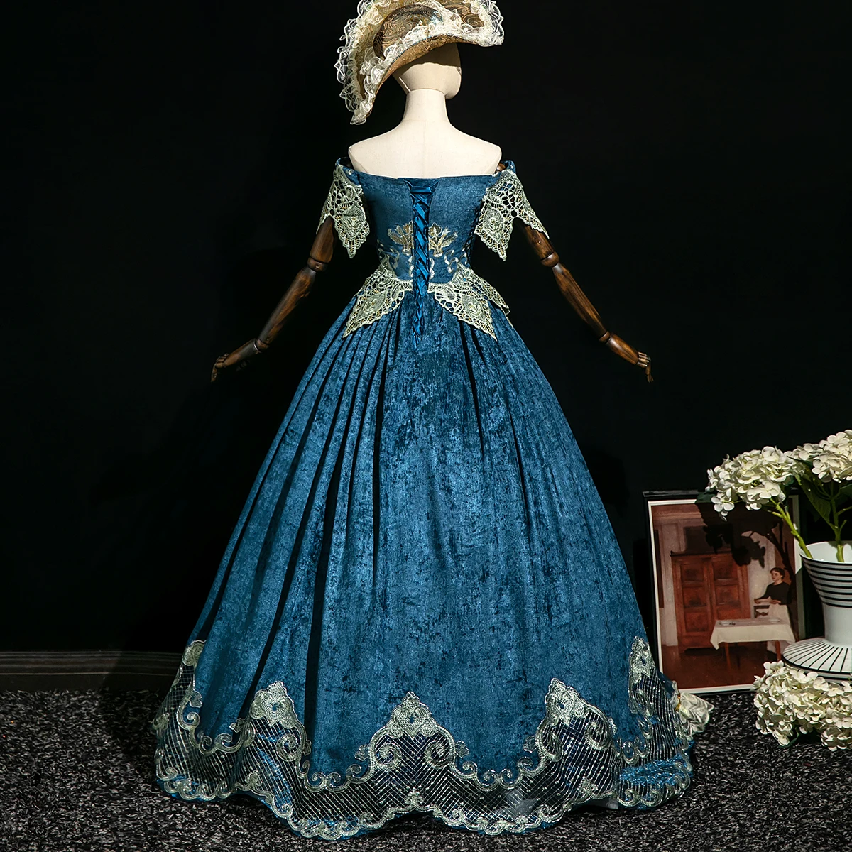 victorian evening dresses Vintage Victorian Ruched Evening Dresses V-neck 3/4Long Sleeves Masquerade Dress