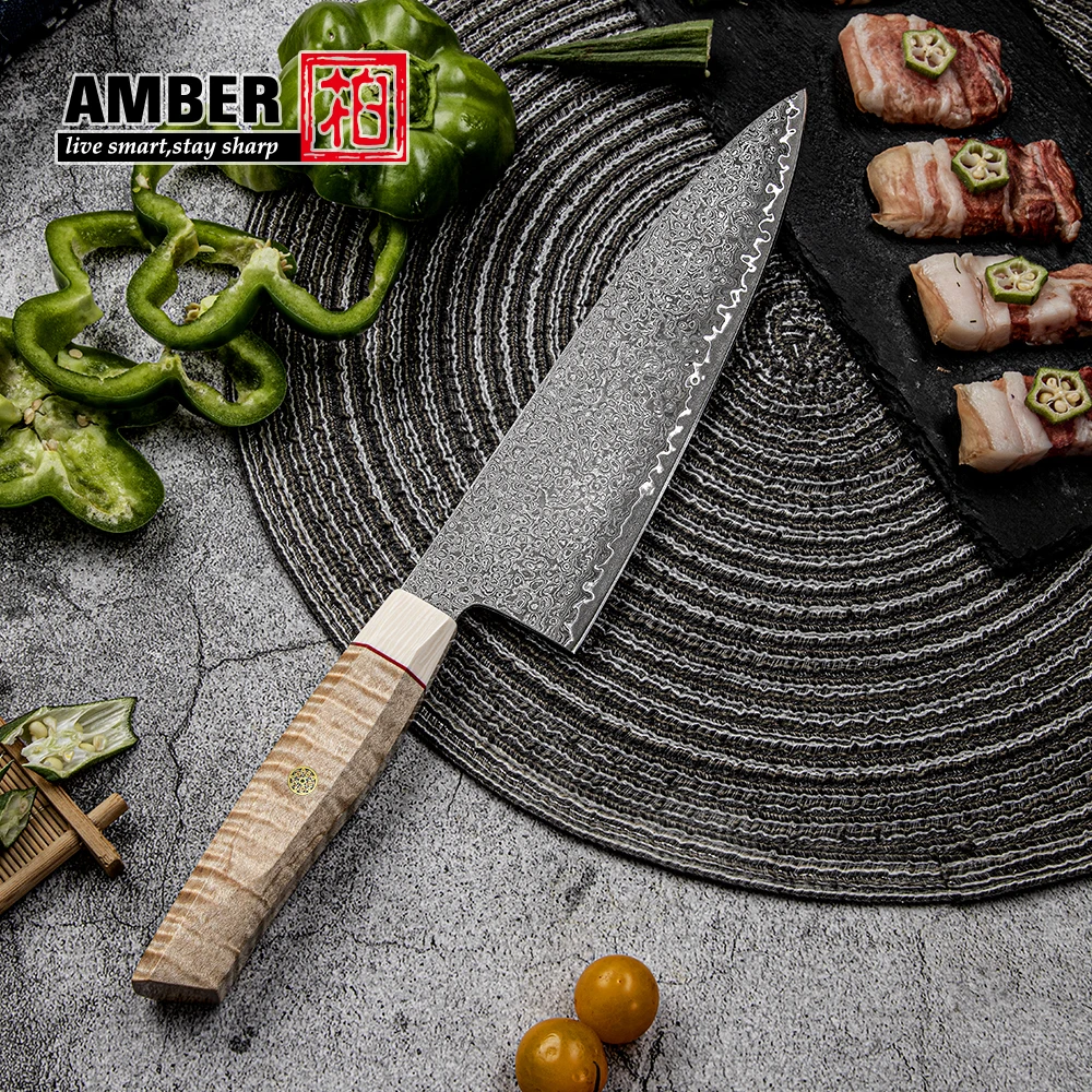 

Amber Professional Kitchen 8-inch Chef Knife 67-layer Damascus Steel Presin & sycamore wood Handle Cooking Knife