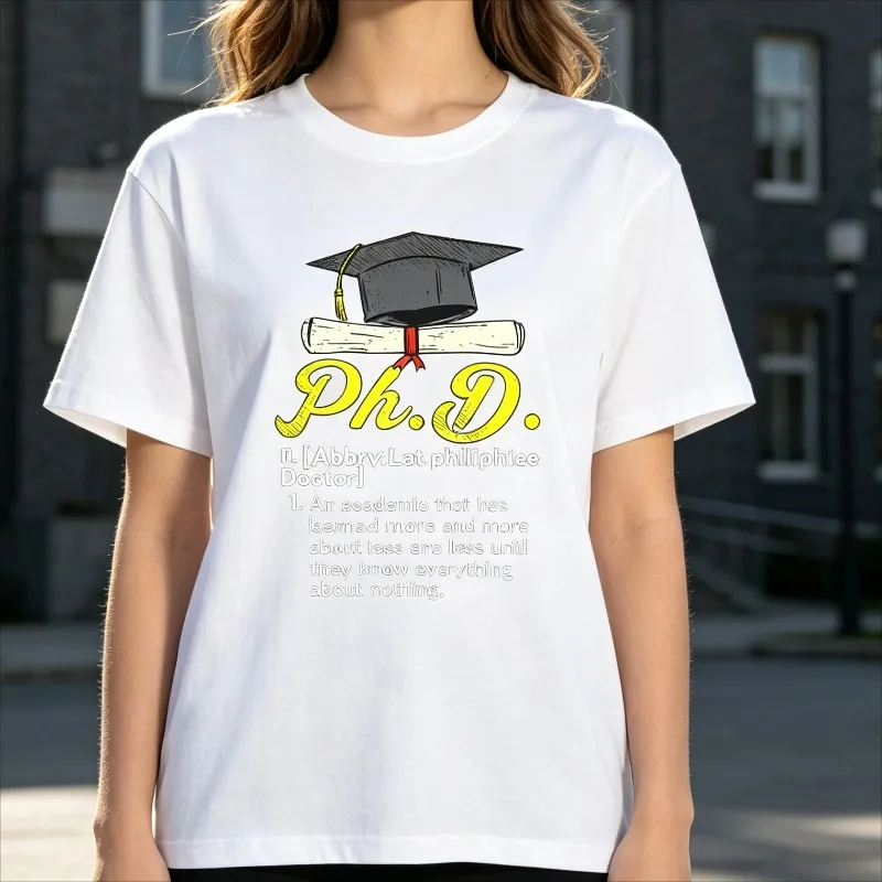 P.H.D. Funny Definition Print T-Shirt Women Modal Fabric Loose Crew Neck Tee Doctoral Graduate Casual Daily Streetwear Top