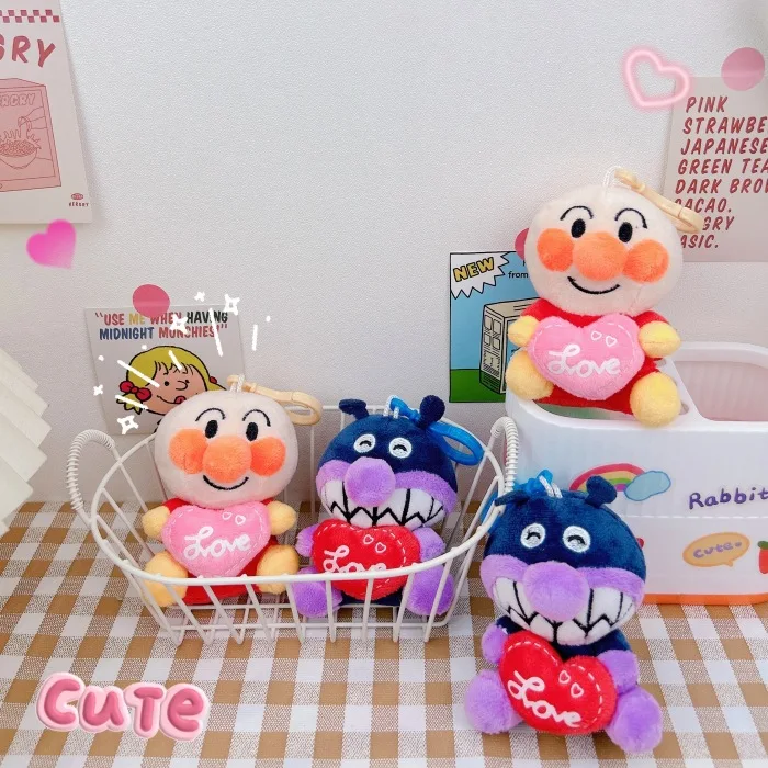 Cartoon for Anpanman Series Plush Doll Toy Couple Keychain Bag Pendant Decorative Gift Accessory