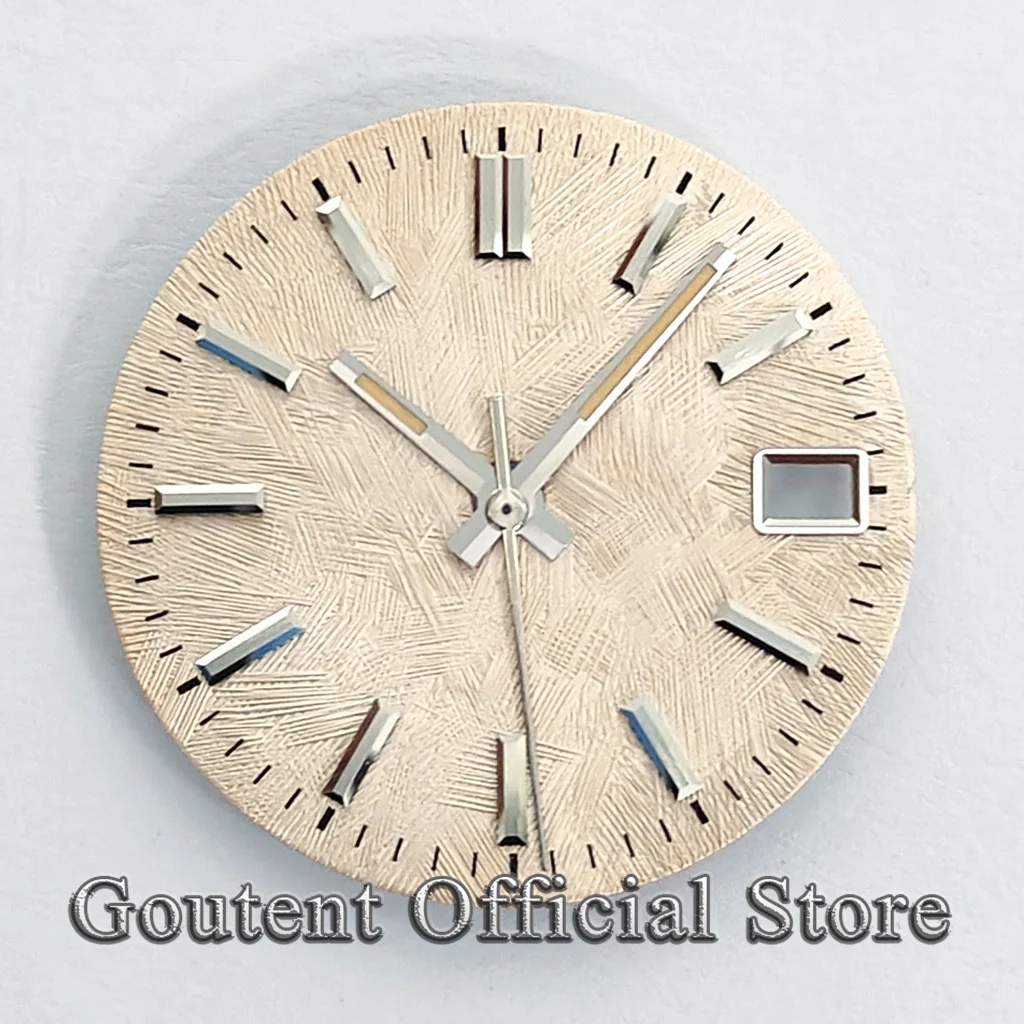 28.5mm Yellow Texture Sterile Watch Dial Date Window Luminous Indices Fit NH34 NH35 Movement Watch Mod Replacement Parts