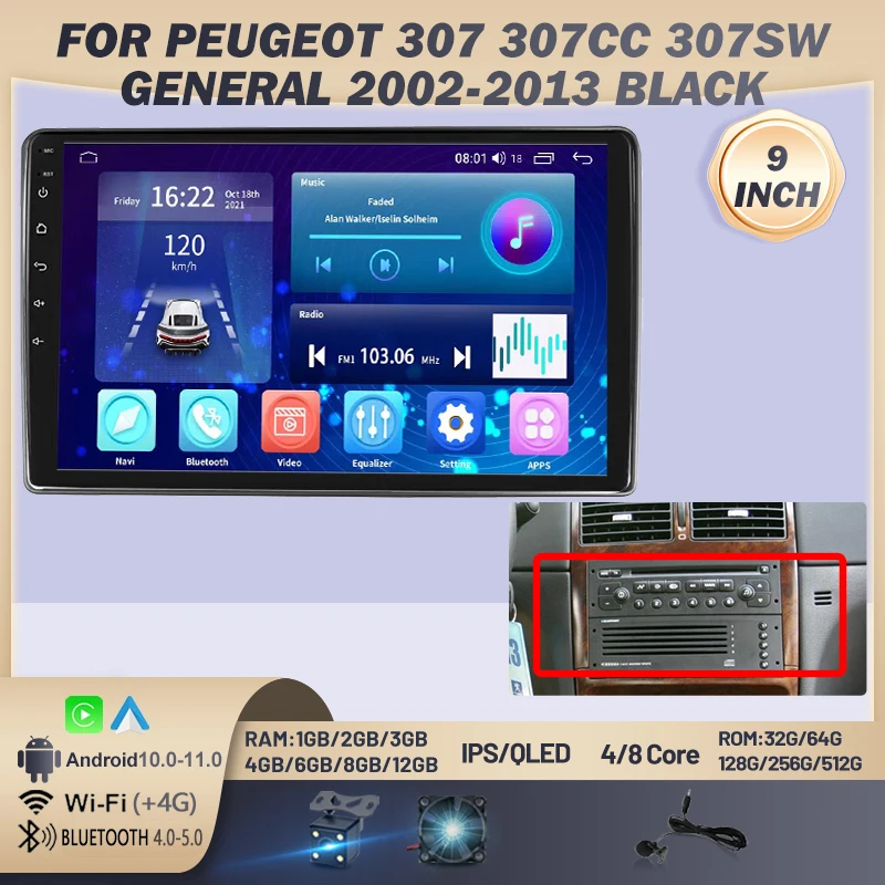 

MAMSM Car Radio for Peugeot 307 307CC 307SW General 2002-2013 Black 9Inch Android Multimedia Video Audio Carplay Stereo Player